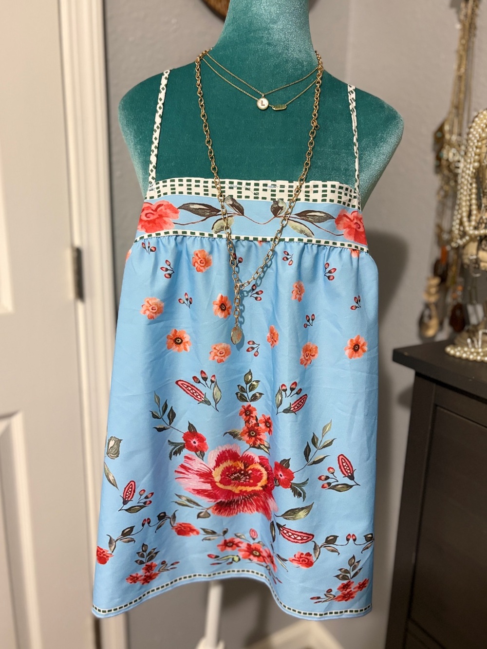 Light Blue Florall Bohemian style floral tank top size 1 XL